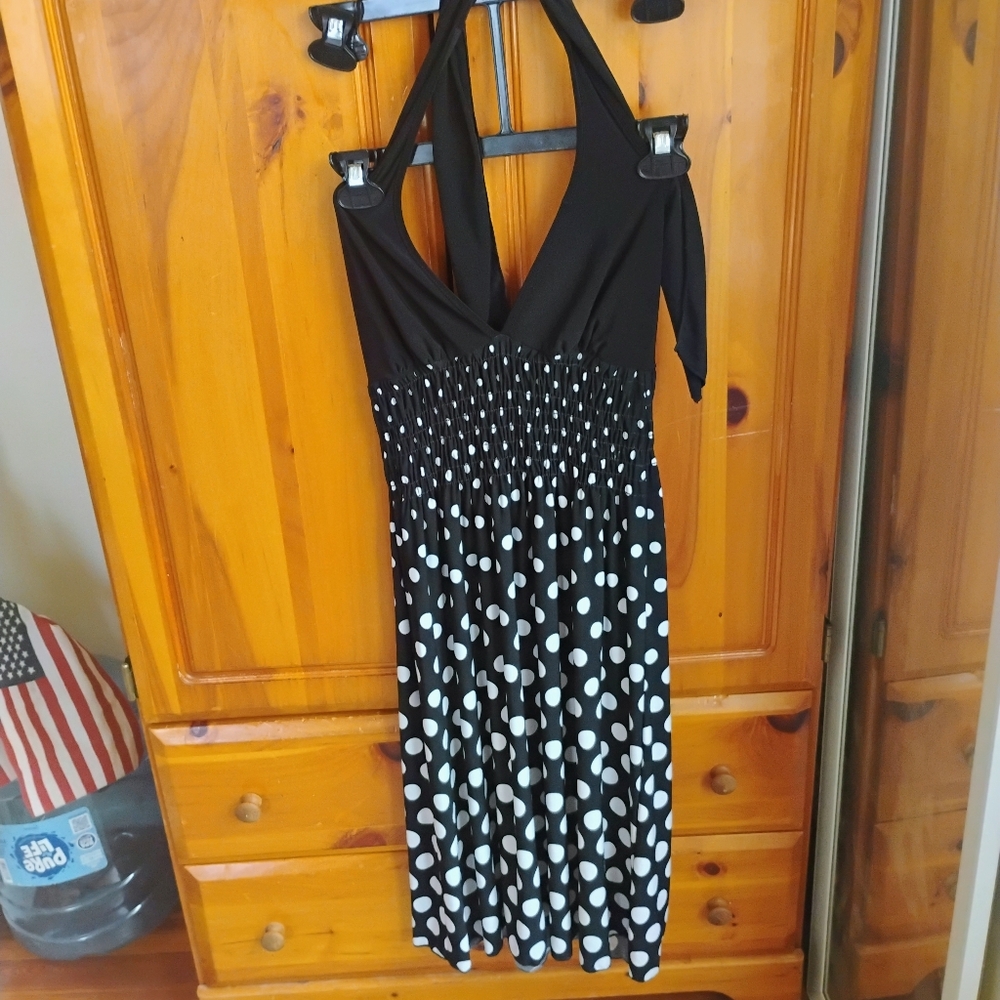 Black And White Poka Dot Halter Dress
